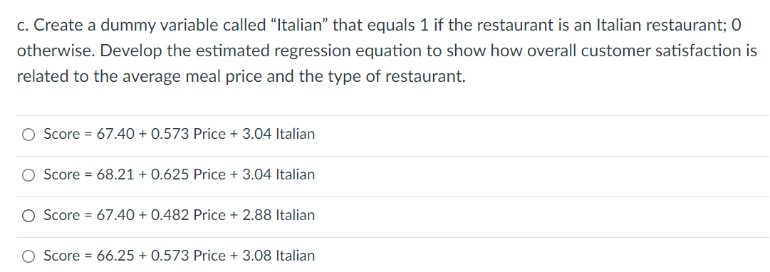 Please show work without using Excel Restaurant