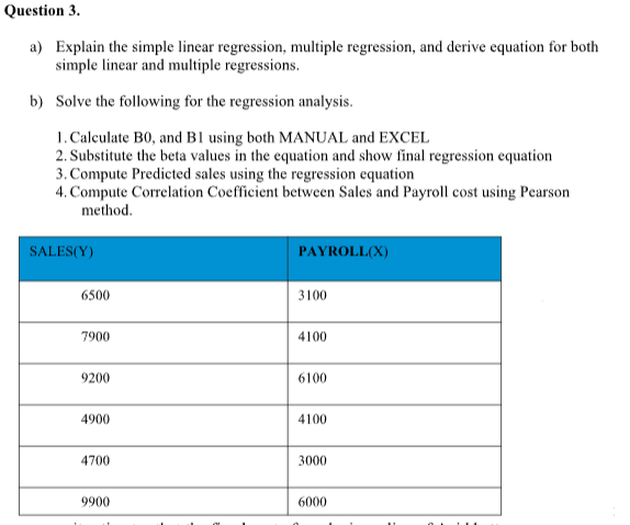 a) Explain the simple linear regression, multiple