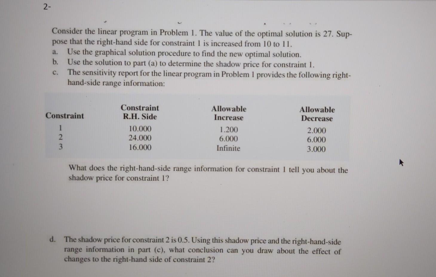 2- a. Consider the linear program in Problem 1.
