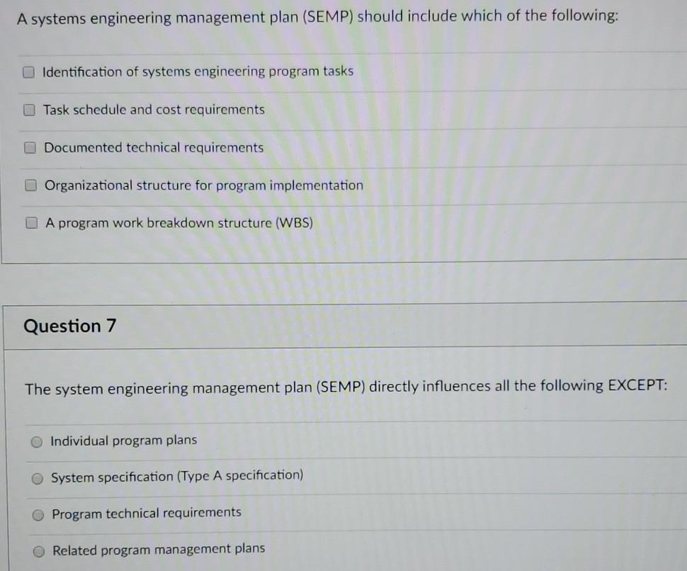 subject: Industrial Engineering SEMP stands for