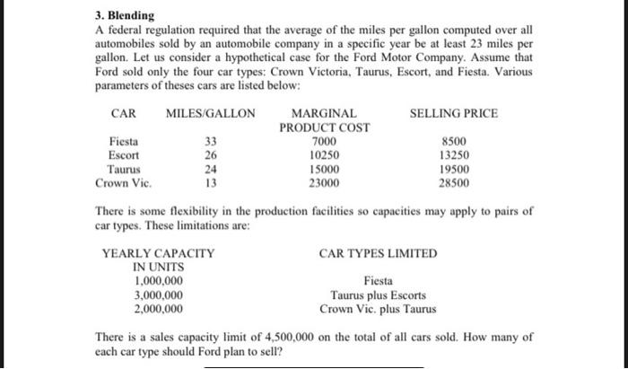please solve it by hand no excel 3. Blending A