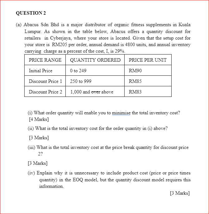 QUESTION 2 (a) Abacus Sdn Bhd is a major