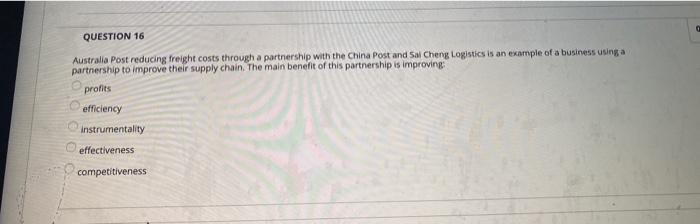 QUESTION 16 Australia Post reducing freight costs