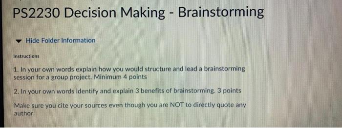 PS2230 Decision Making - Brainstorming Hide