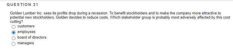 QUESTION 21 Golden Lumber Inc. sees its profits