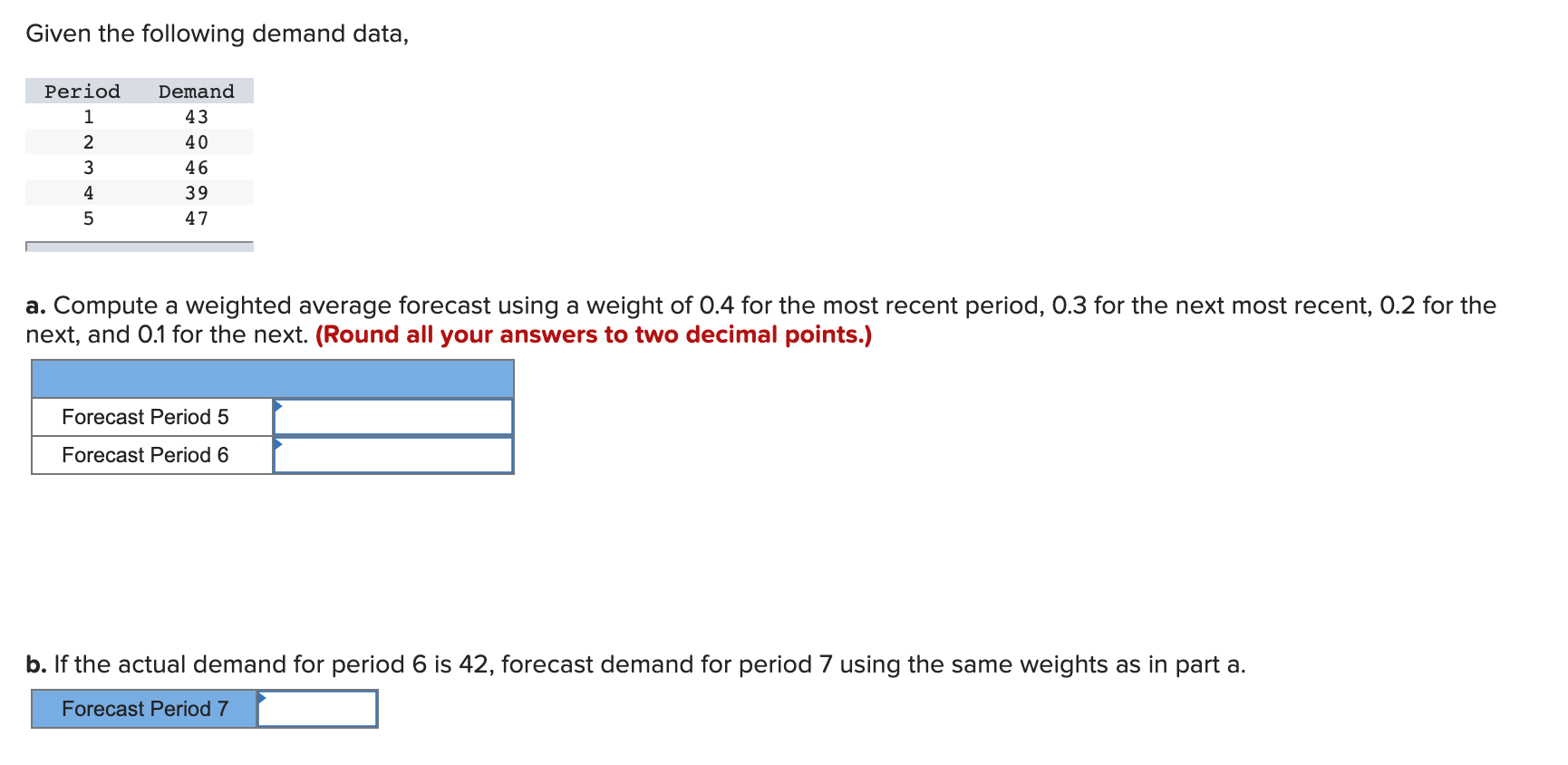 Given the following demand data, Period 1 2