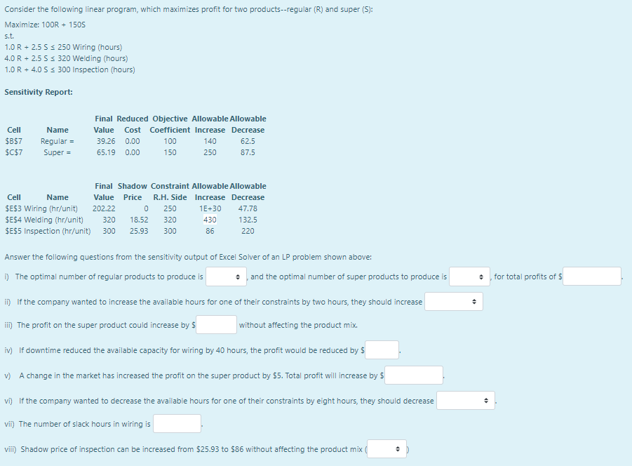 Consider the following linear program, which