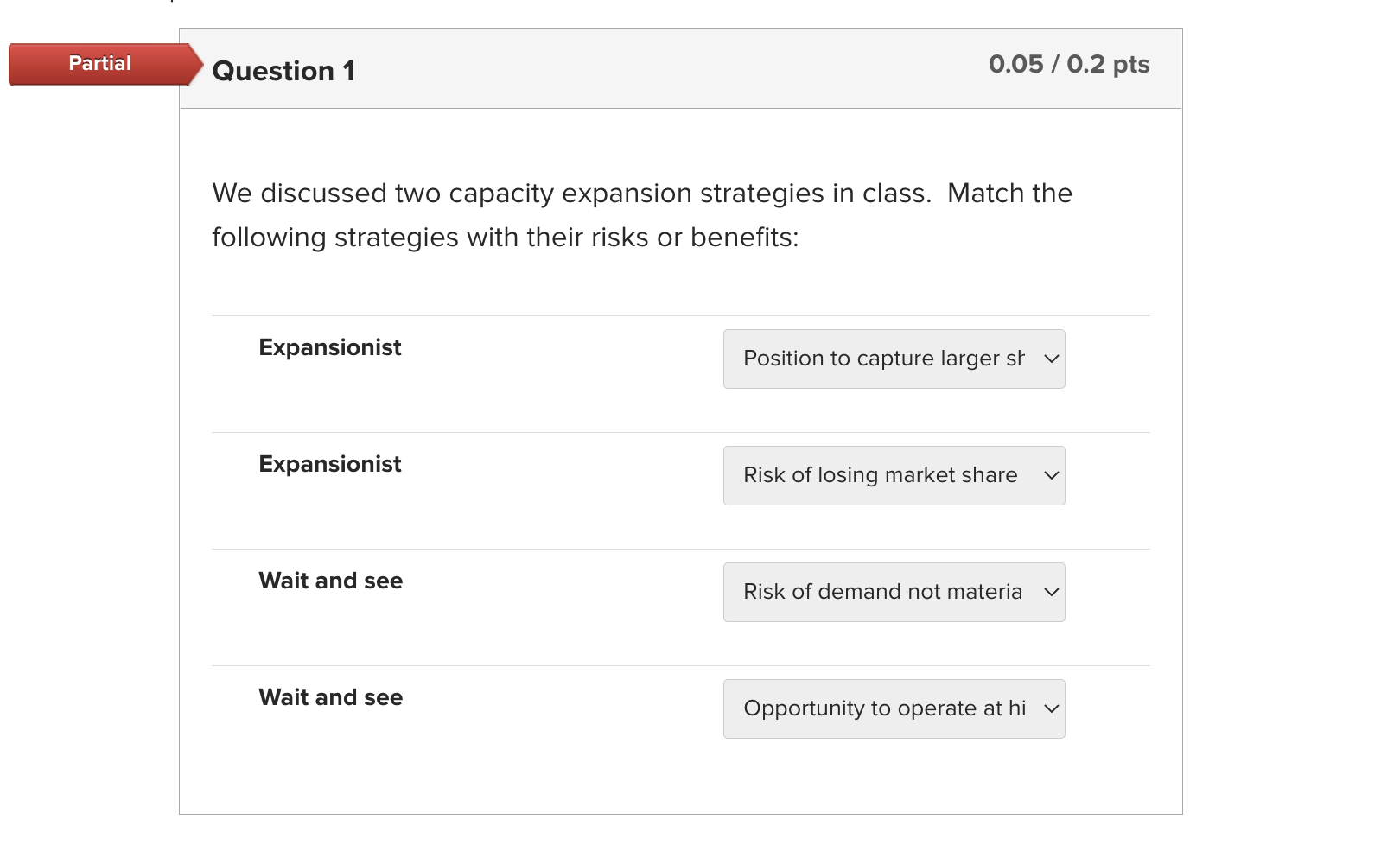 We discussed two capacity expansion strategies in