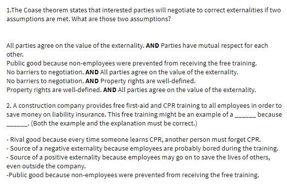 1.The Coase theorem states that interested
