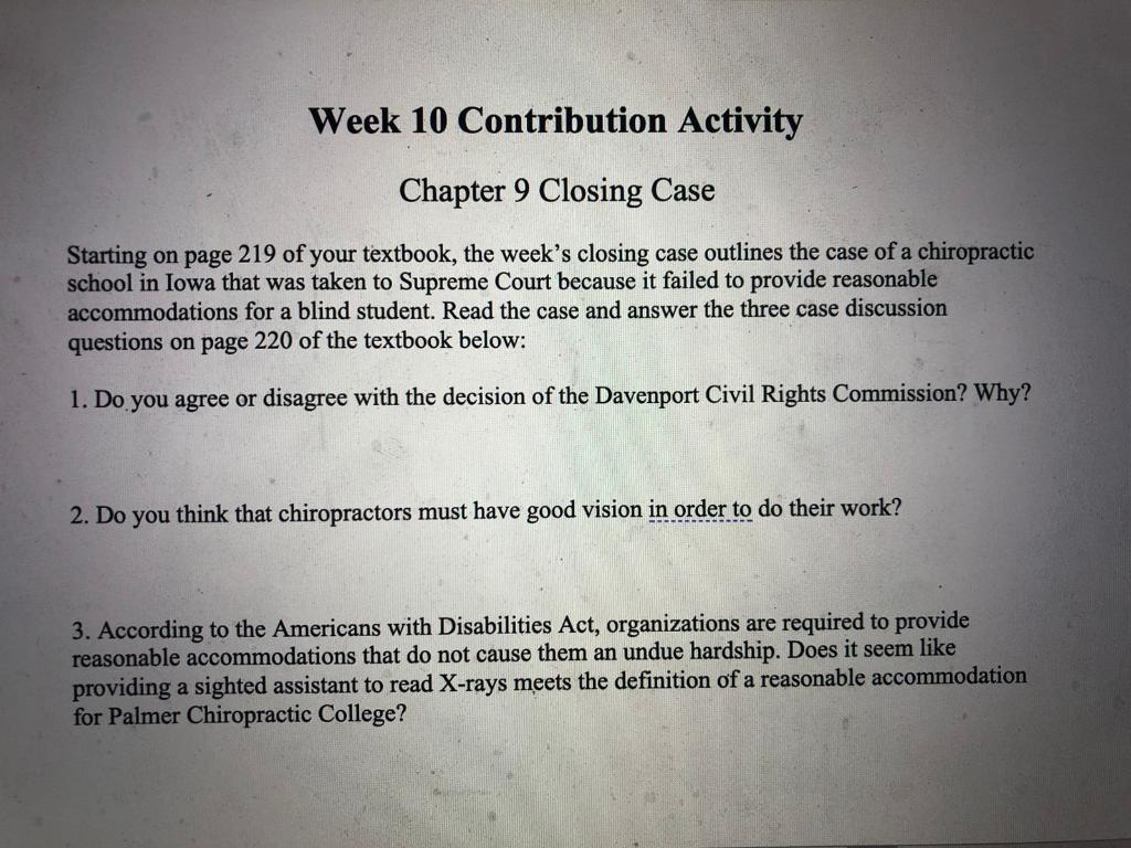 Week 10 Contribution Activity Chapter 9 Closing