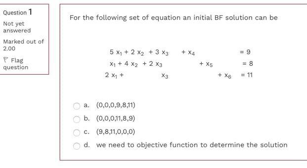 For the following set of equation an initial BF