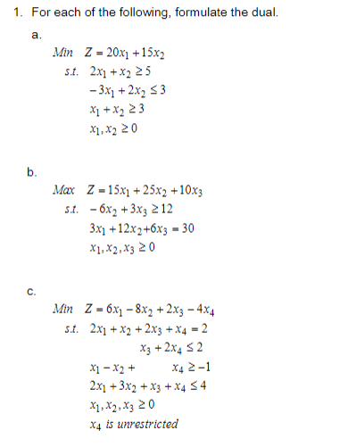 solve using dual simplex method 1. For each of
