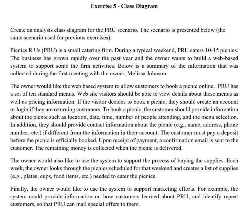 Create an analysis class diagram for the PRU
