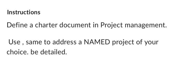 Instructions Define a charter document in Project