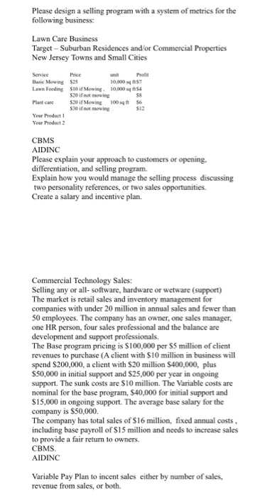 Please design a selling program with a system of