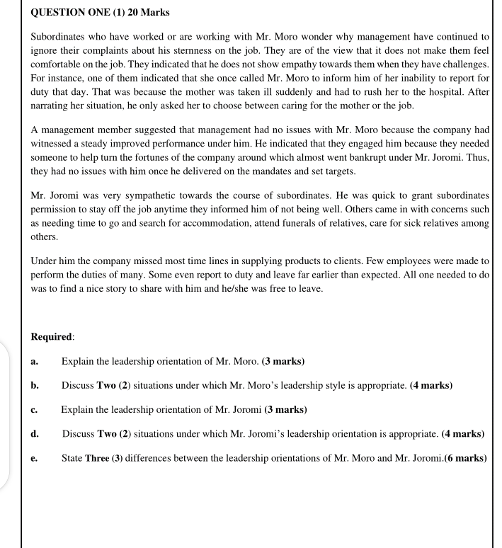 QUESTION ONE (1) 20 Marks Subordinates who have