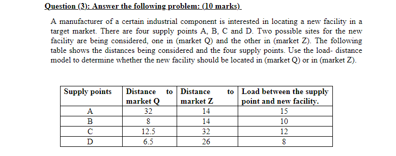 Question (3): Answer the following problem: (10