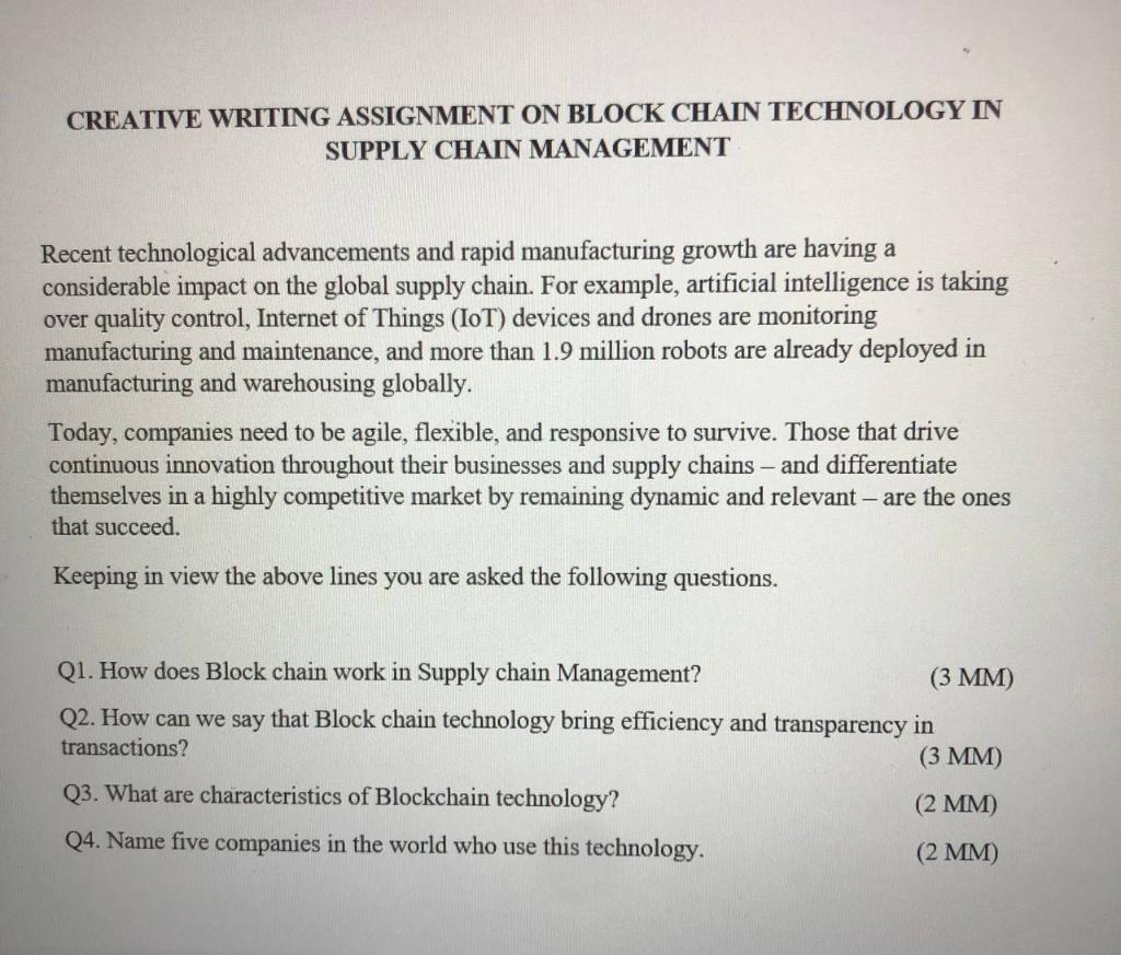CREATIVE WRITING ASSIGNMENT ON BLOCK CHAIN