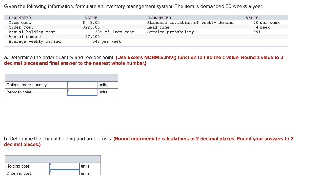 Given the following information, formulate an