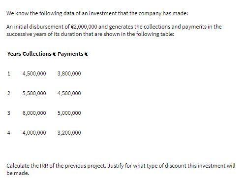 We know the following data of an investment that