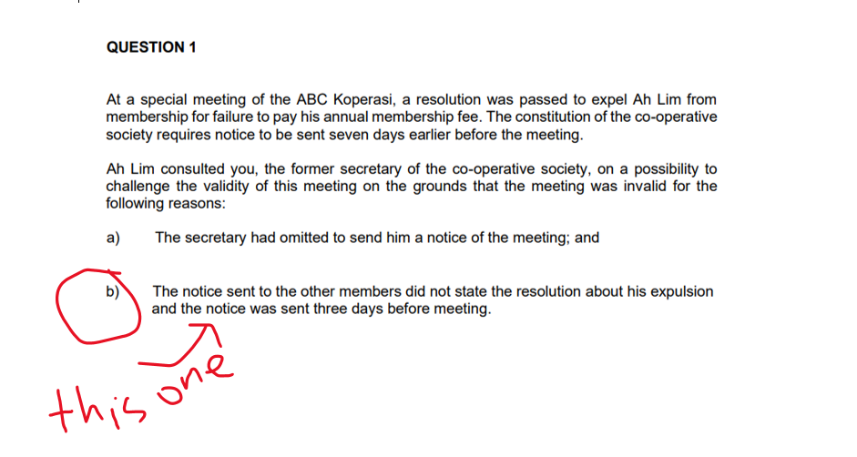 QUESTION 1 At a special meeting of the ABC