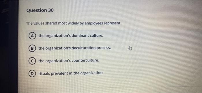 help Question 28 An organization's culture can