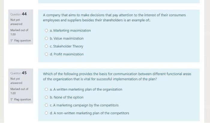 Choose the answer Question 44 Not yet answered A