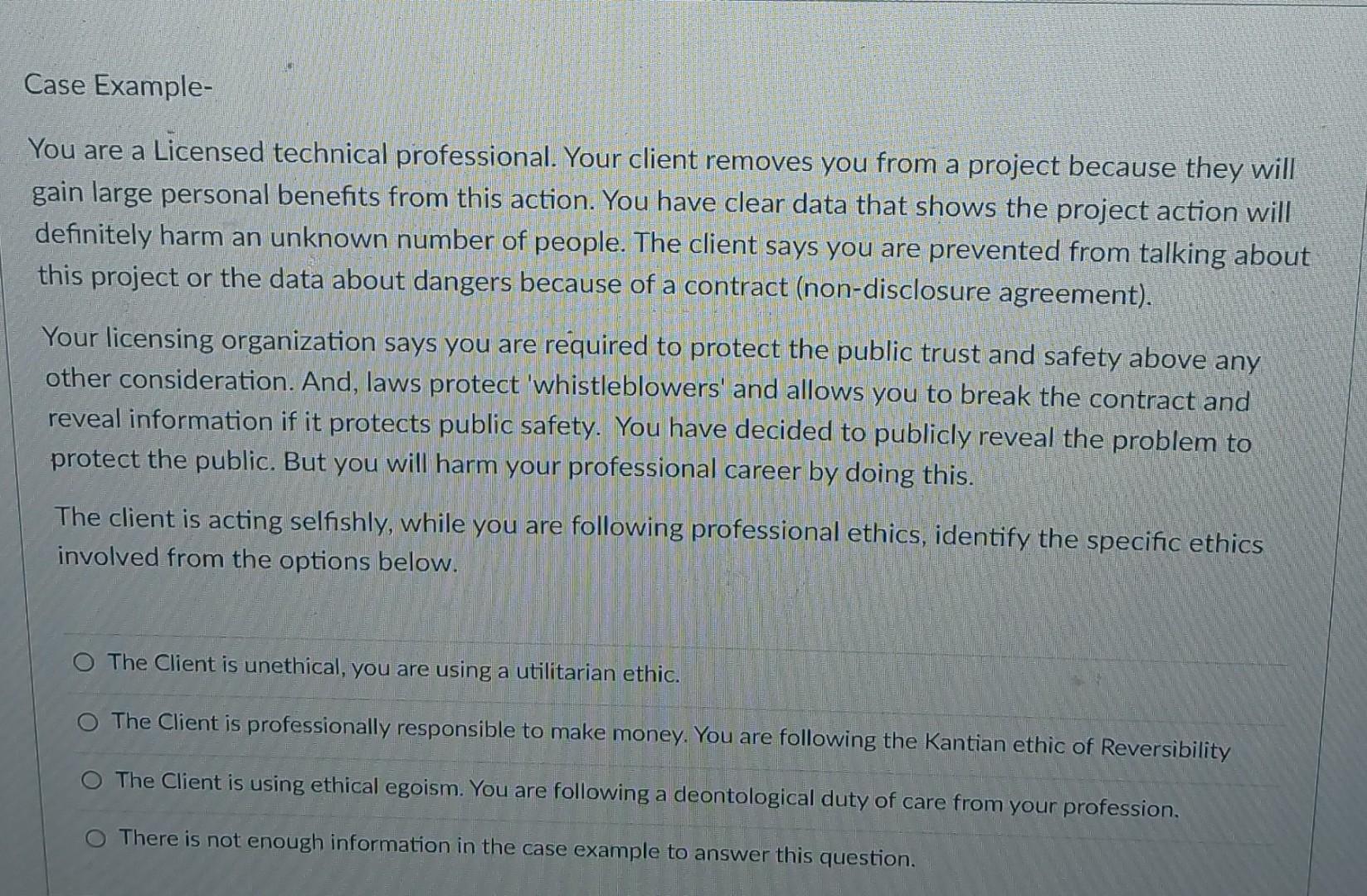 Case Example- You are a Licensed technical