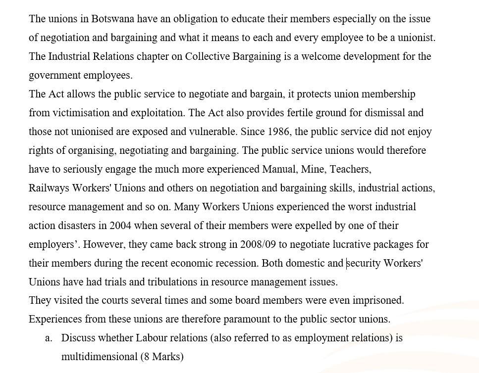 The unions in Botswana have an obligation to