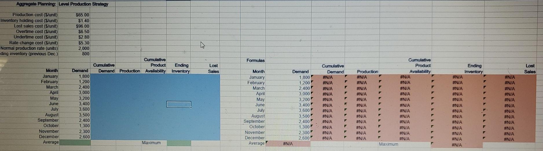 Excel Online Activity: Aggregate Planning - Level