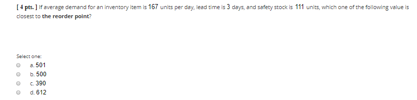[ 4 pts. ] If average demand for an inventory