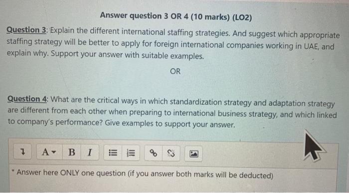 Answer question 3 OR 4 (10 marks) (LO2) Question