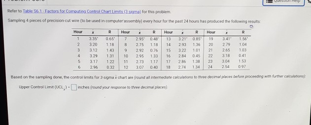 Quesuu Help Refer to Table 561 Factors for