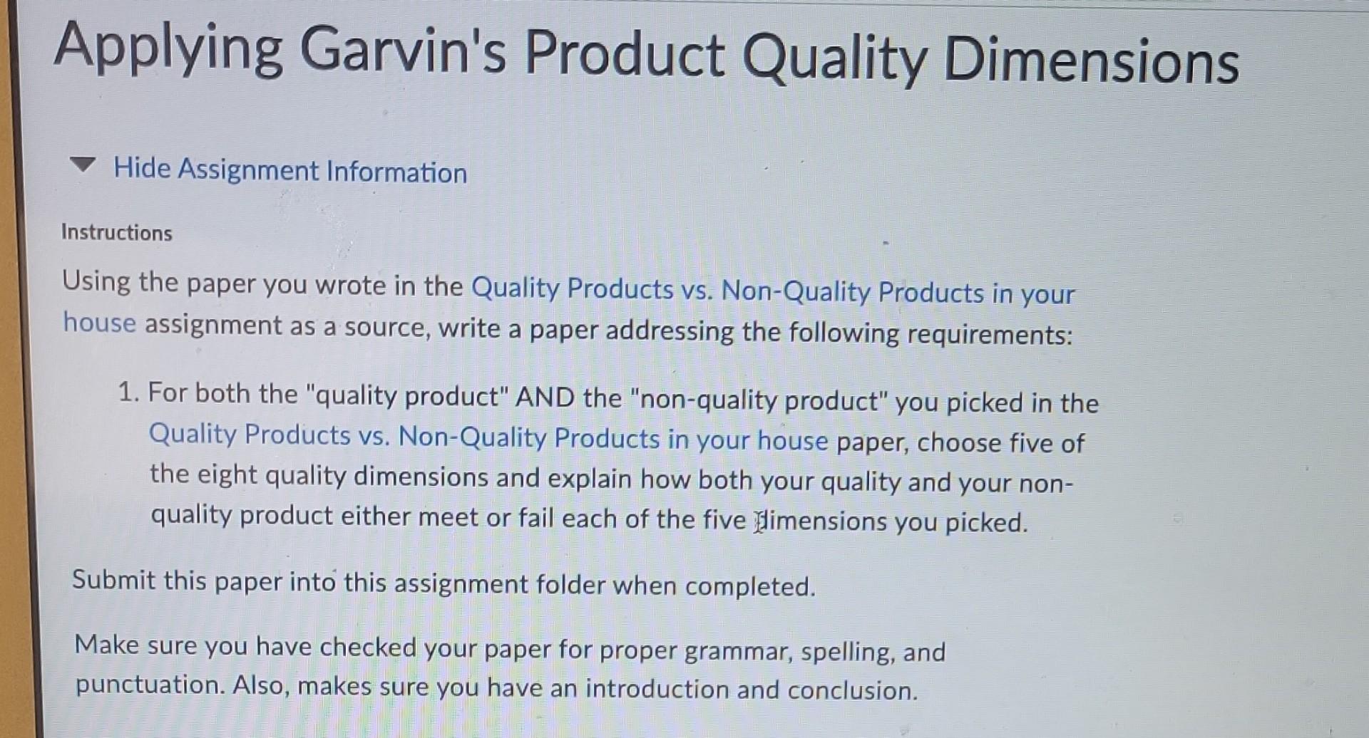 Applying Garvin's Product Quality Dimensions Hide
