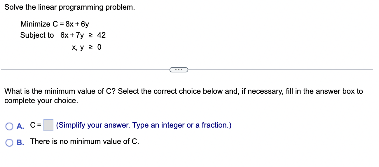 Solve the linear programming problem. Minimize