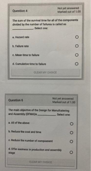Question 4 Not yet answered Marked out of 1.00