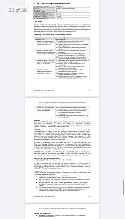do task 1 STRATECIC CHANGE MANAOEMENT STRATECIC