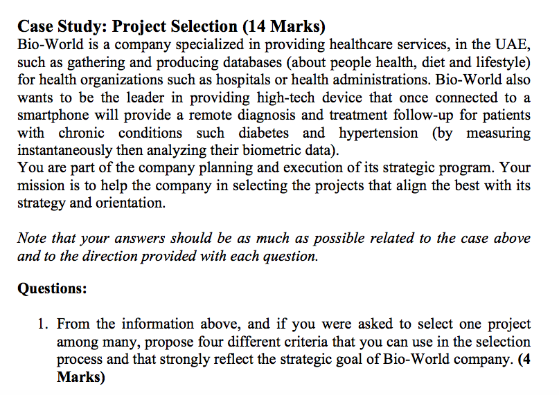 Case Study: Project Selection (14 Marks)
