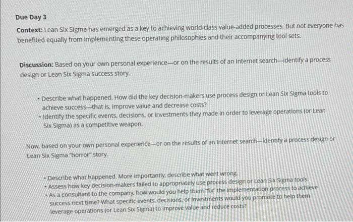 i need a new one please Due Day 3 Context: Lean