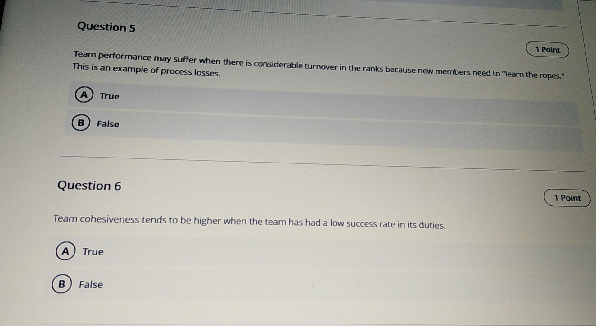 Question 5 1 Point Team performance may suffer