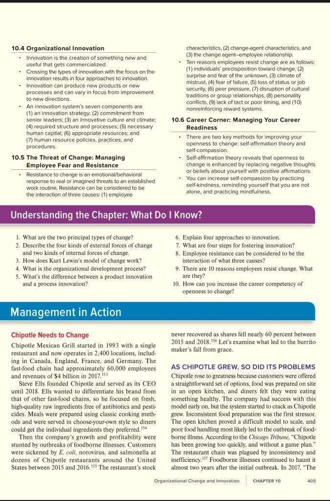 Please read the case Chipotle needs to change so