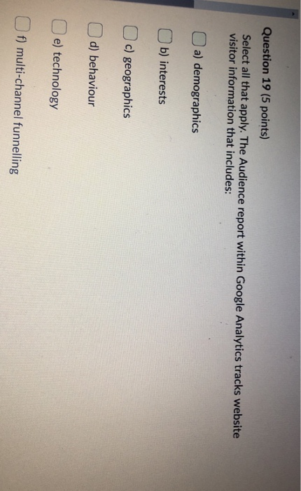 Question 19 (5 points) Select all that apply. The