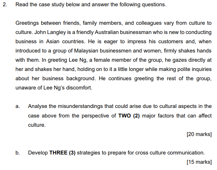 2. Read the case study below and answer the