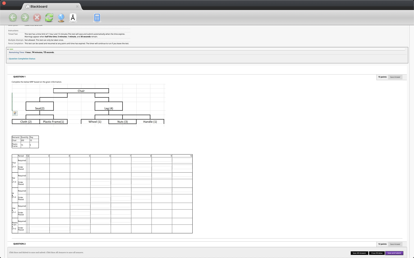 Blackboard Instructions Timed Test This test has