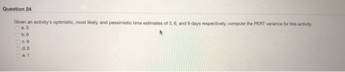 Question 24 Given an activity's optimistic, most