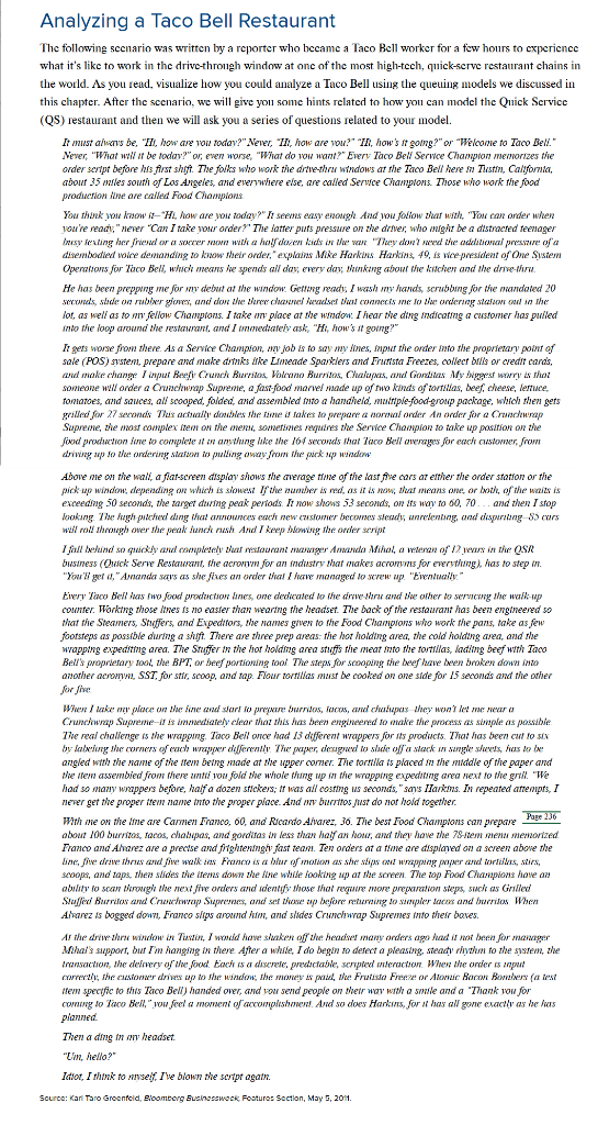 Modeling the Restaurant In the scenario, they