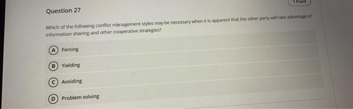 1 Point Question 27 Which of the following