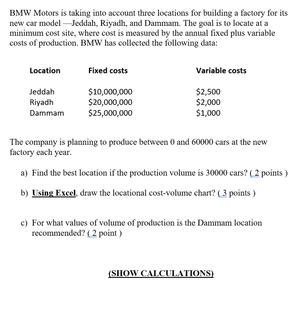 BMW Motors is taking into account three locations