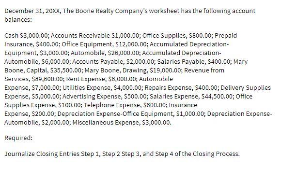 December 31, 20xx, The Boone Realty Company's