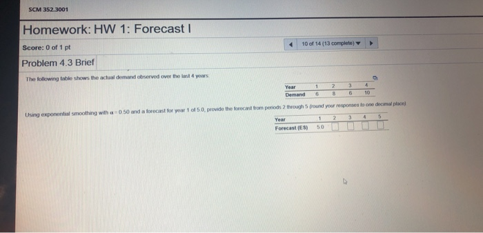 SCM 352.3001 Homework: HW 1: Forecast 10 of 14